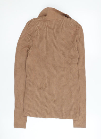 Primark Women Brown Collared Slim Jumper, Size S