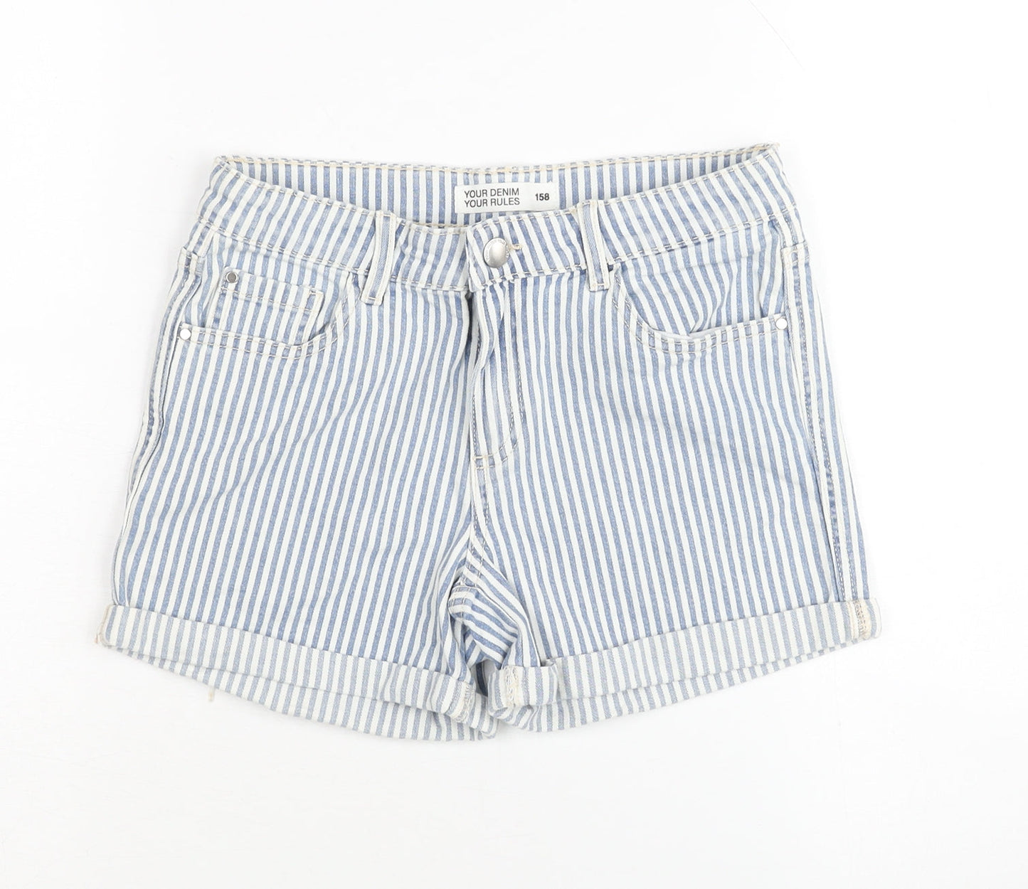 Cubus Girls Blue Striped Denim Shorts Age 12 Years Chino Style