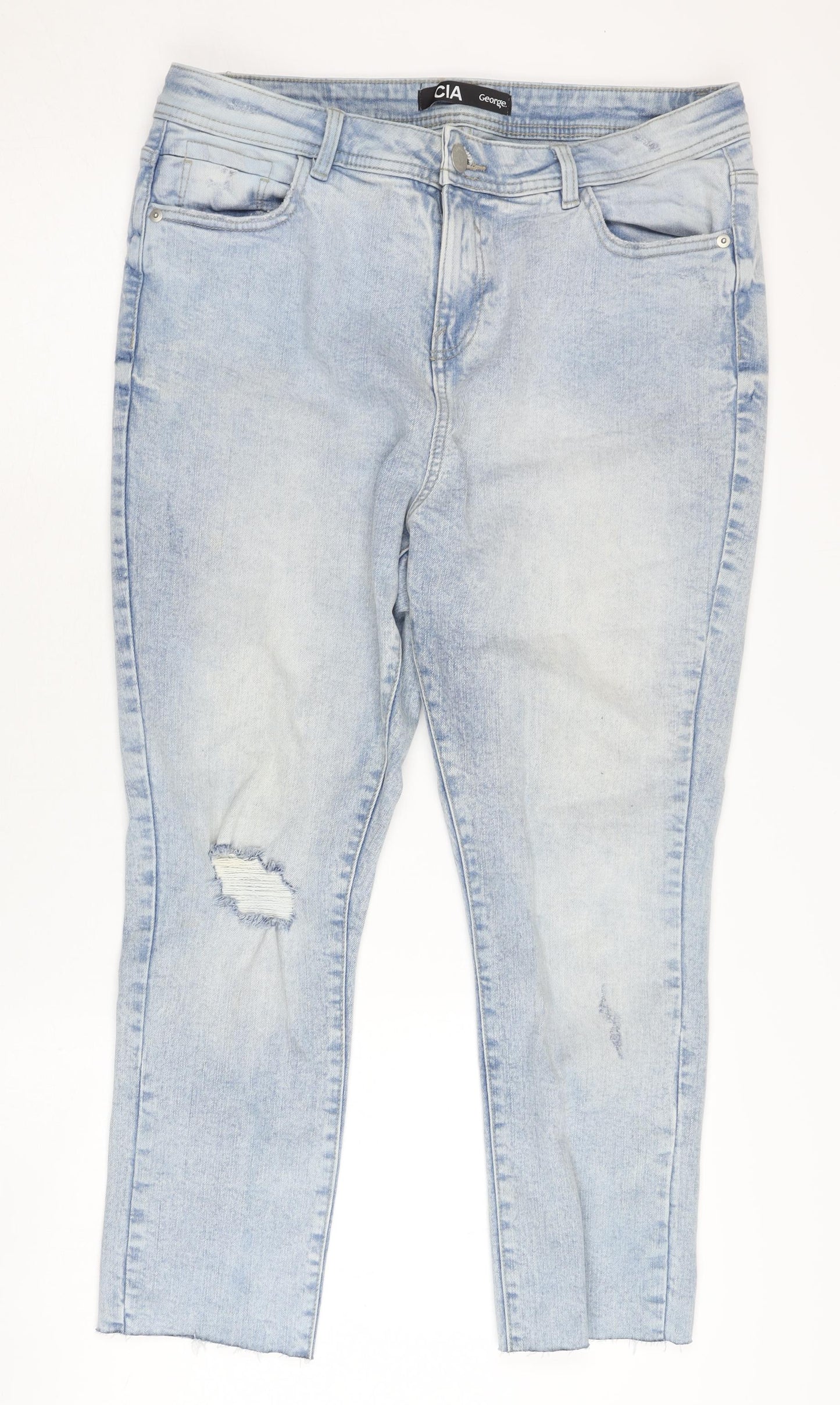 George Women's Blue Distressed Denim Jeans Size 16