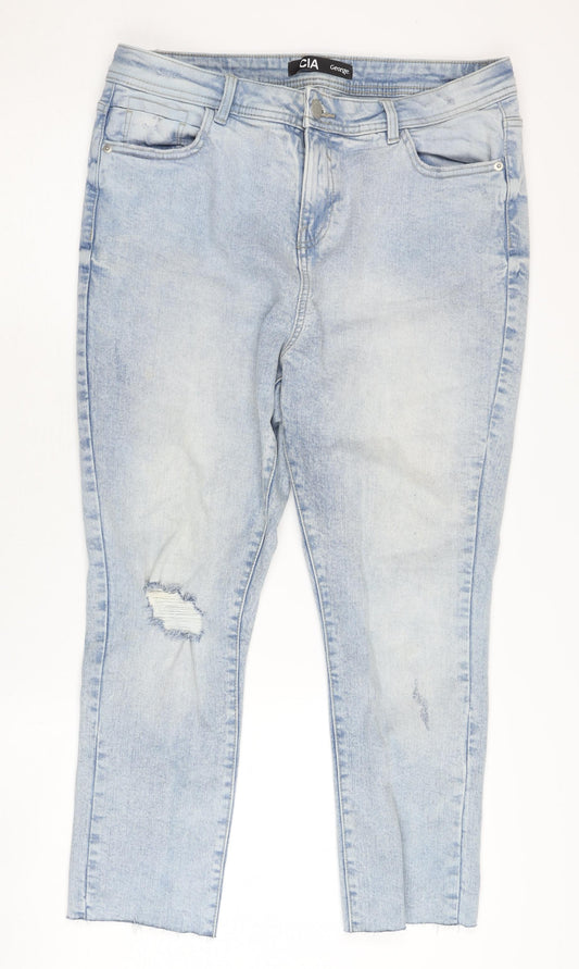 George Women's Blue Distressed Denim Jeans Size 16