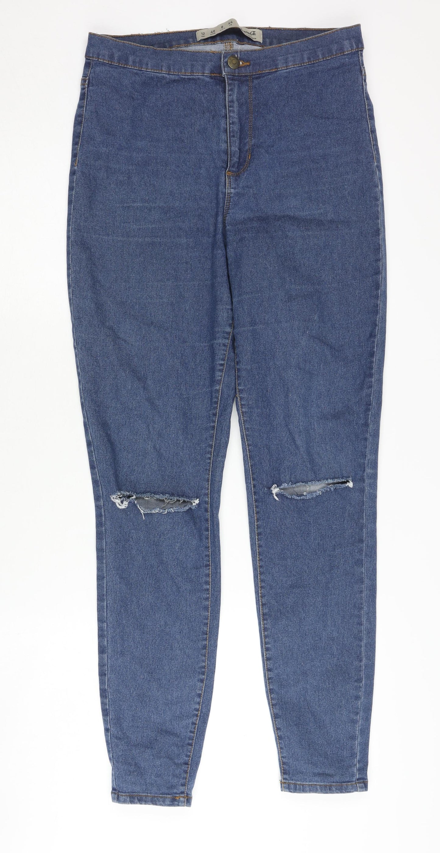 Denim Co. Women's Blue Skinny Distressed Jeans, Size 12