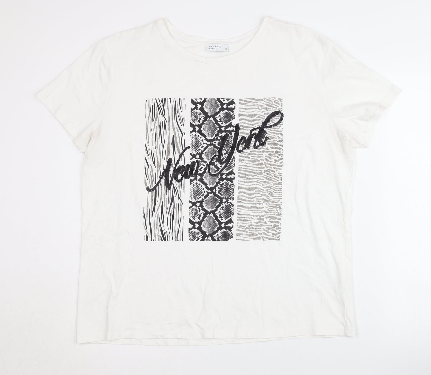 Womens UK Size 18 Papaya White Basic T-Shirt