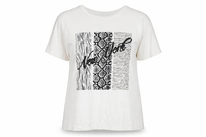 Front view of Papaya Women's White Animal Print T-Shirt, size 18
