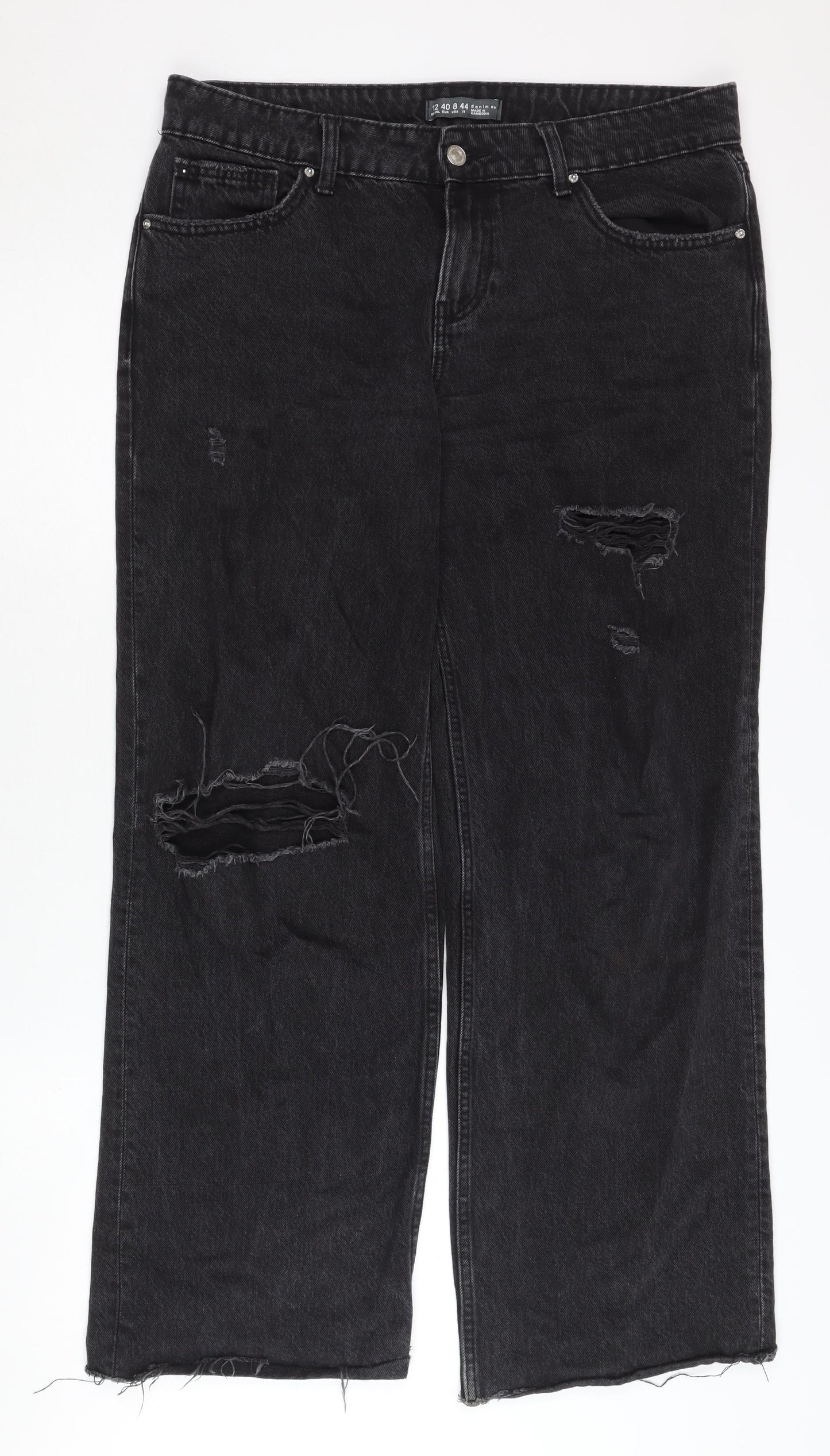 Denim Co Women's Black Wide-Leg Distressed Jeans Size 12