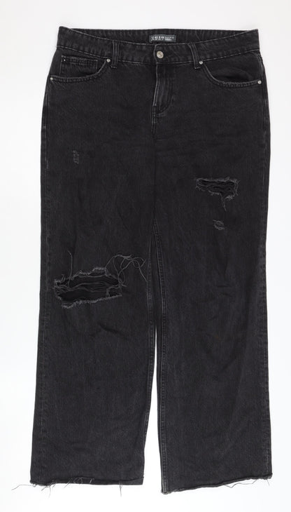 Denim Co Women's Black Wide-Leg Distressed Jeans Size 12