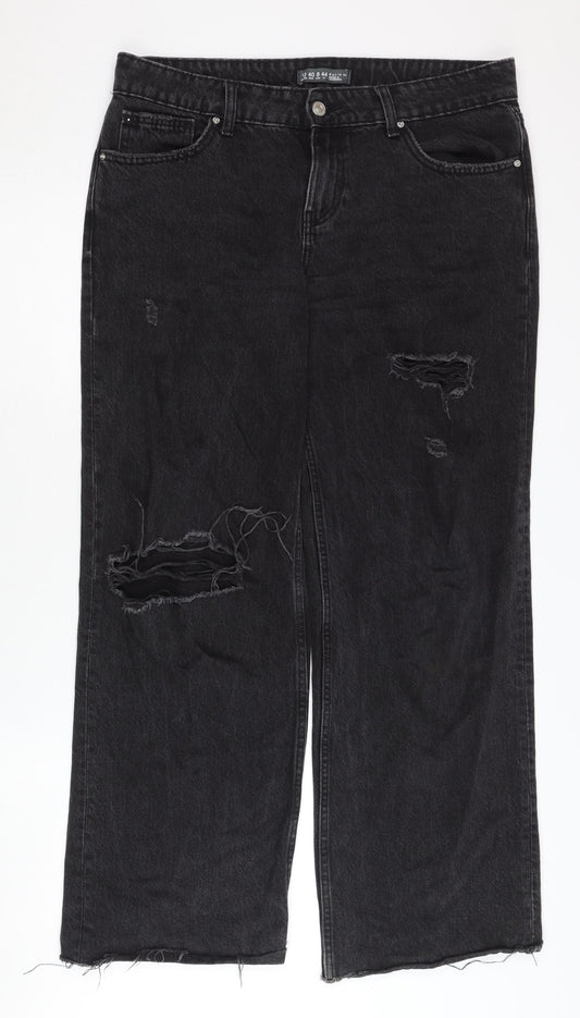 Denim Co Women's Black Wide-Leg Distressed Jeans Size 12