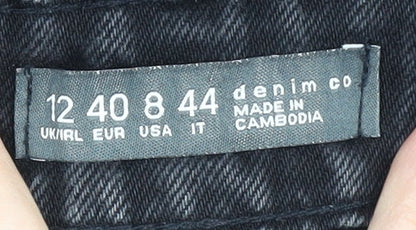 Denim Co Women's Black Wide-Leg Distressed Jeans Size 12