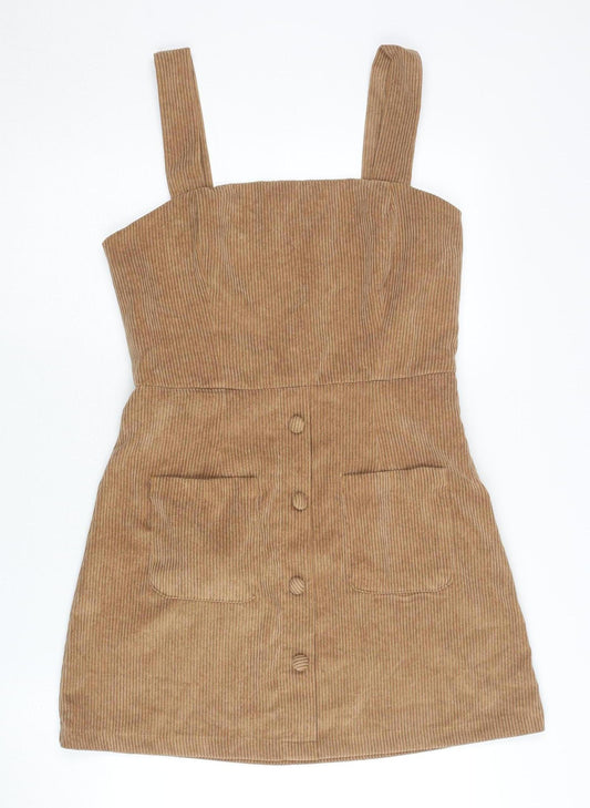 Primark Women's Brown Corduroy Pinafore Dress Size 10