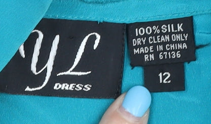 YL Dress Elegant Women's Blue Silk Dress - Size 12