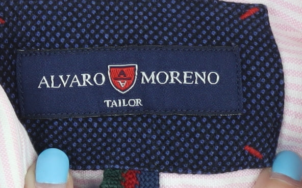 Alvaro Moreno Men's Pink Striped Slim Shirt Size 39