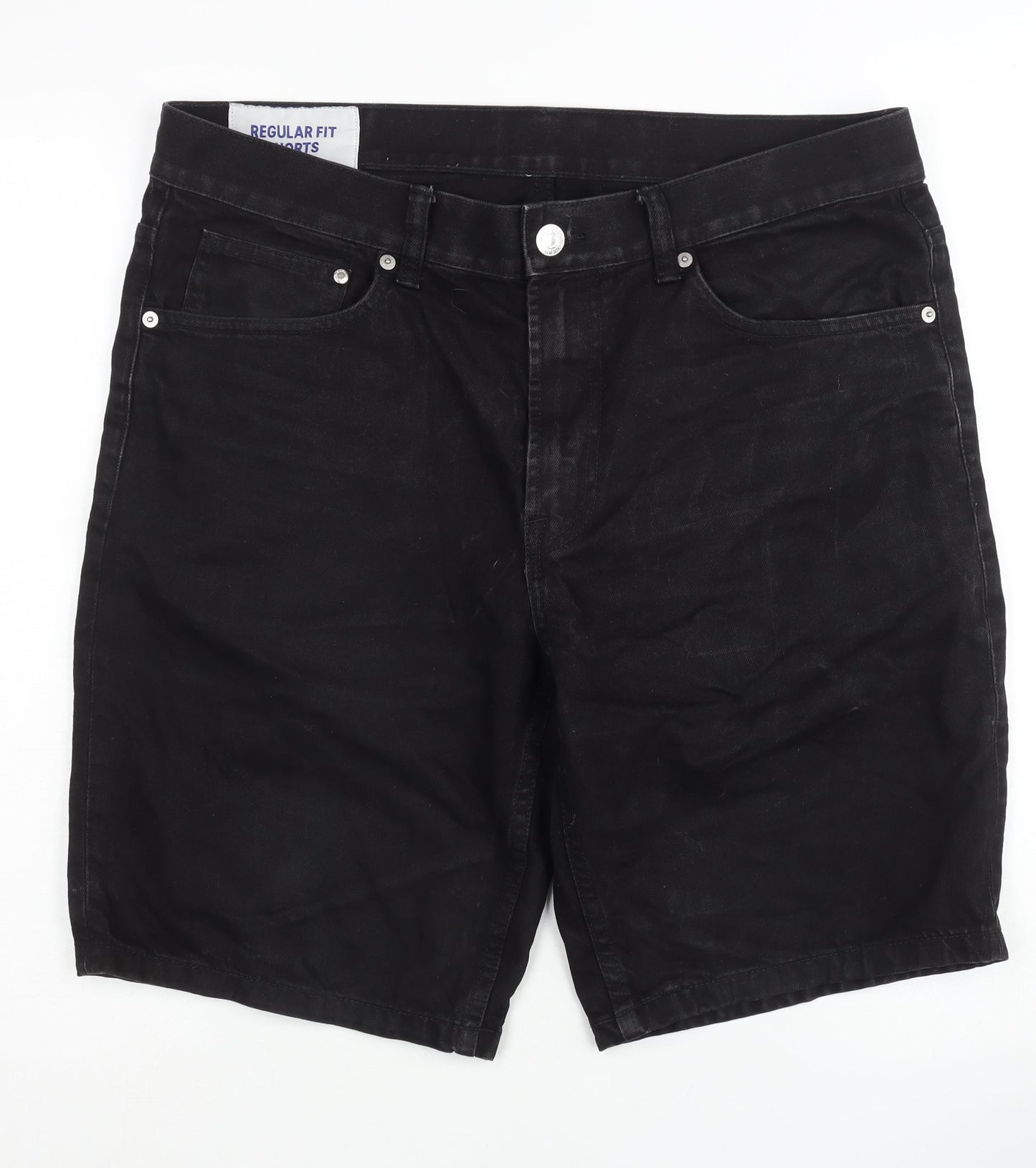 H&M Men's Black Denim Shorts, Size 34, Regular Fit
