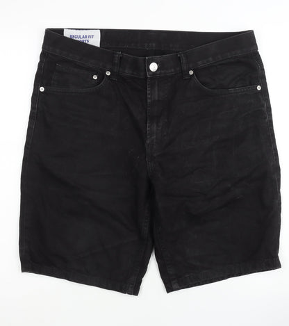 H&M Men's Black Denim Shorts, Size 34, Regular Fit
