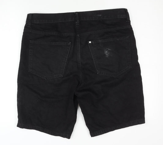 H&M Men's Black Denim Shorts, Size 34, Regular Fit