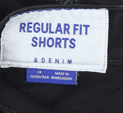 H&M Men's Black Denim Shorts, Size 34, Regular Fit