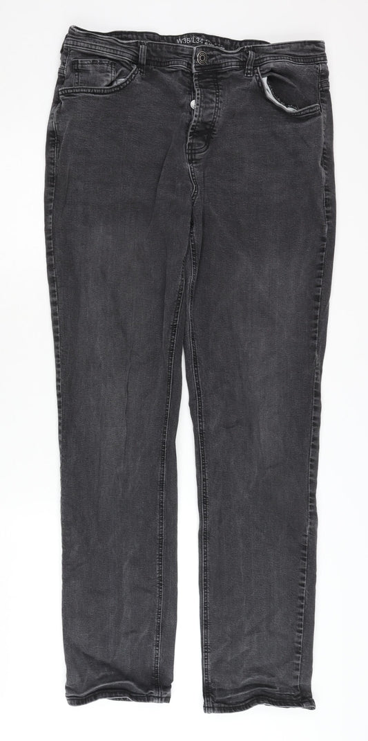 Men's Black Straight Jeans, Size 36 W 34 L, Dark Wash