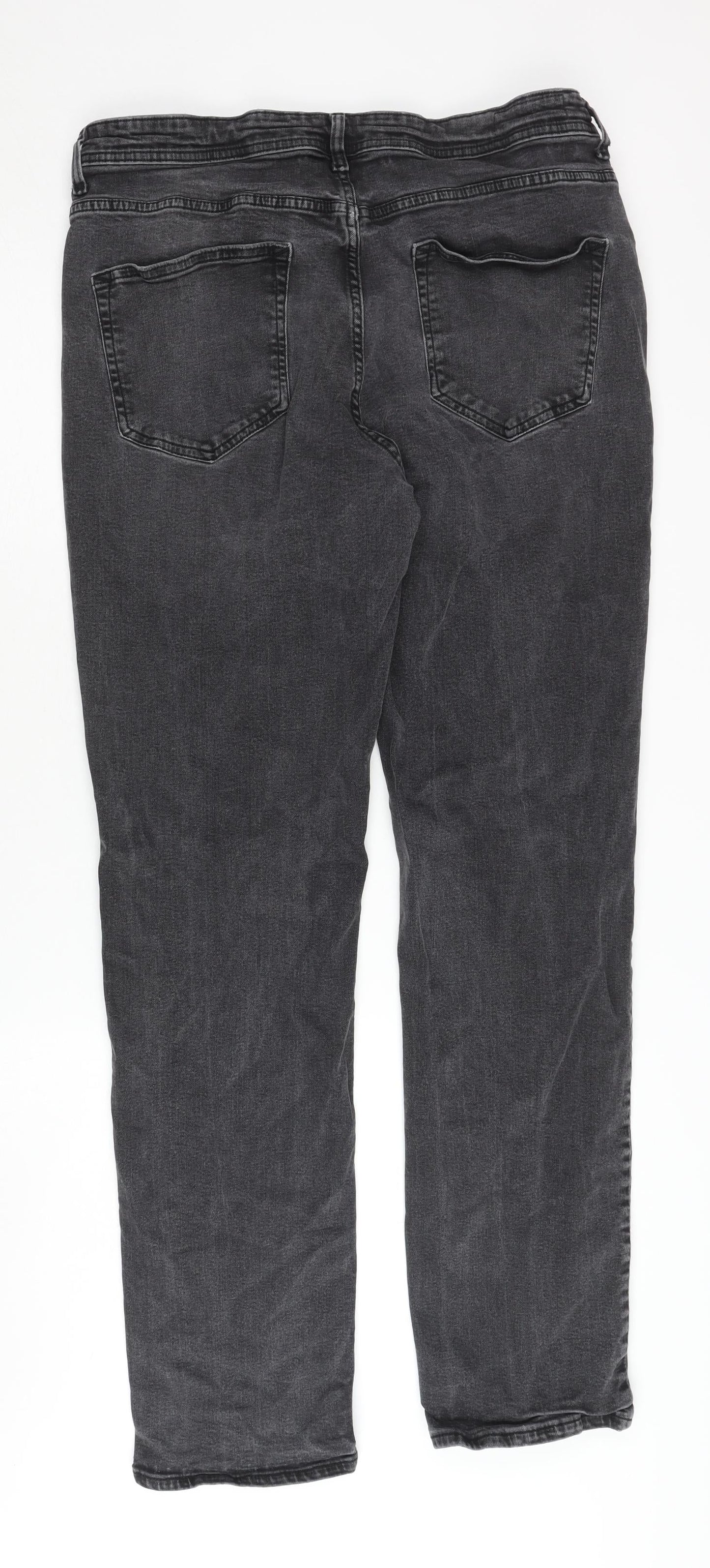 Men's Black Straight Jeans, Size 36 W 34 L, Dark Wash