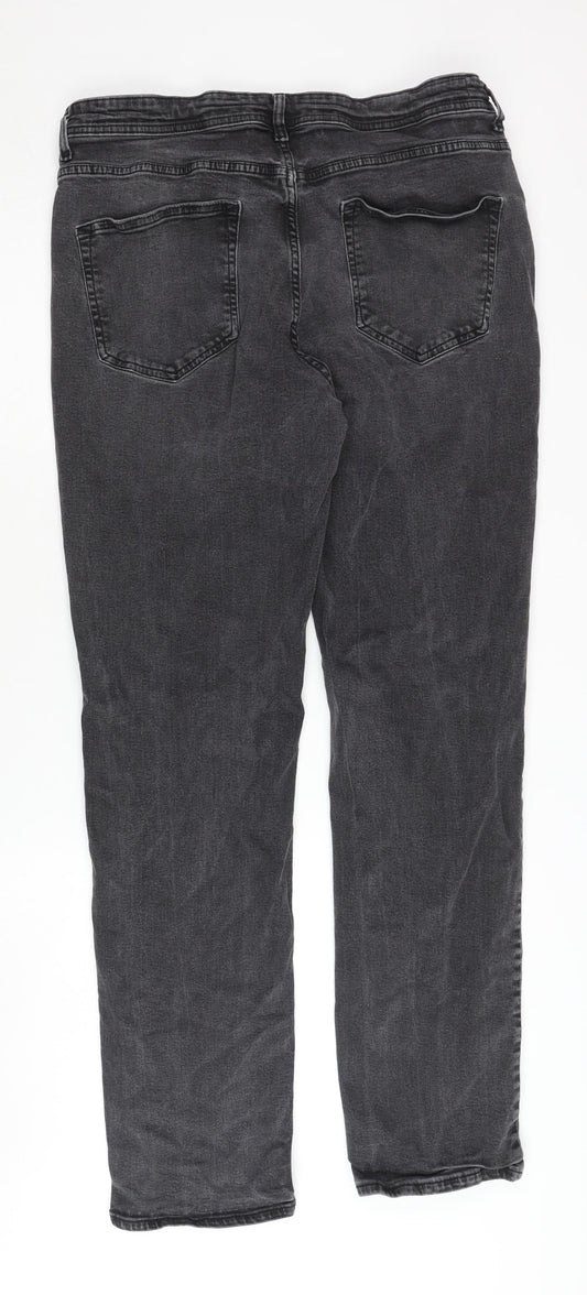Men's Black Straight Jeans, Size 36 W 34 L, Dark Wash