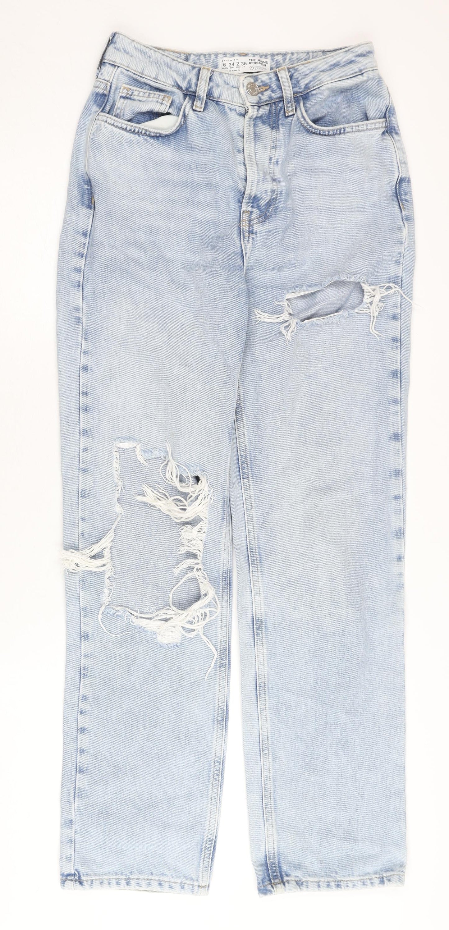 Primark Women's Blue Distressed Straight Jeans Size 6