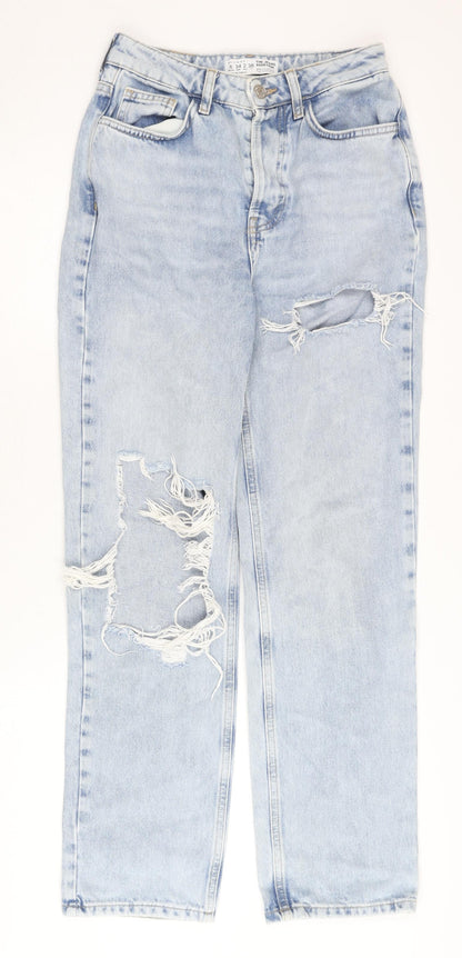 Primark Women's Blue Distressed Straight Jeans Size 6