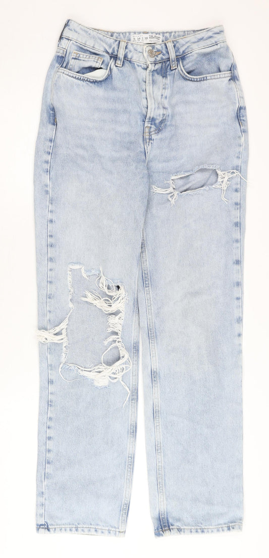 Primark Women's Blue Distressed Straight Jeans Size 6