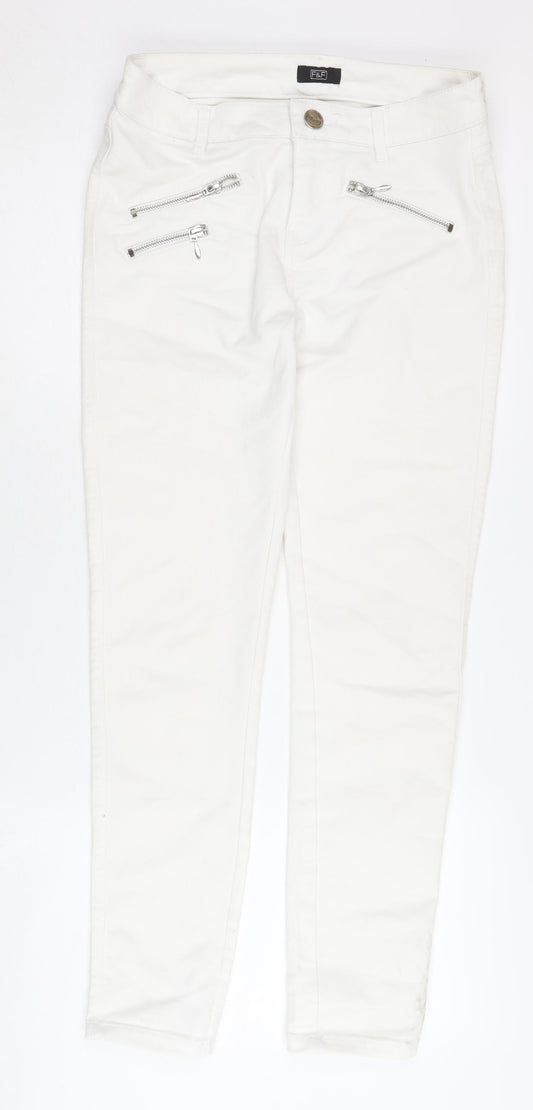 F&F Women's White Jeans Size 8 with Zip Accents