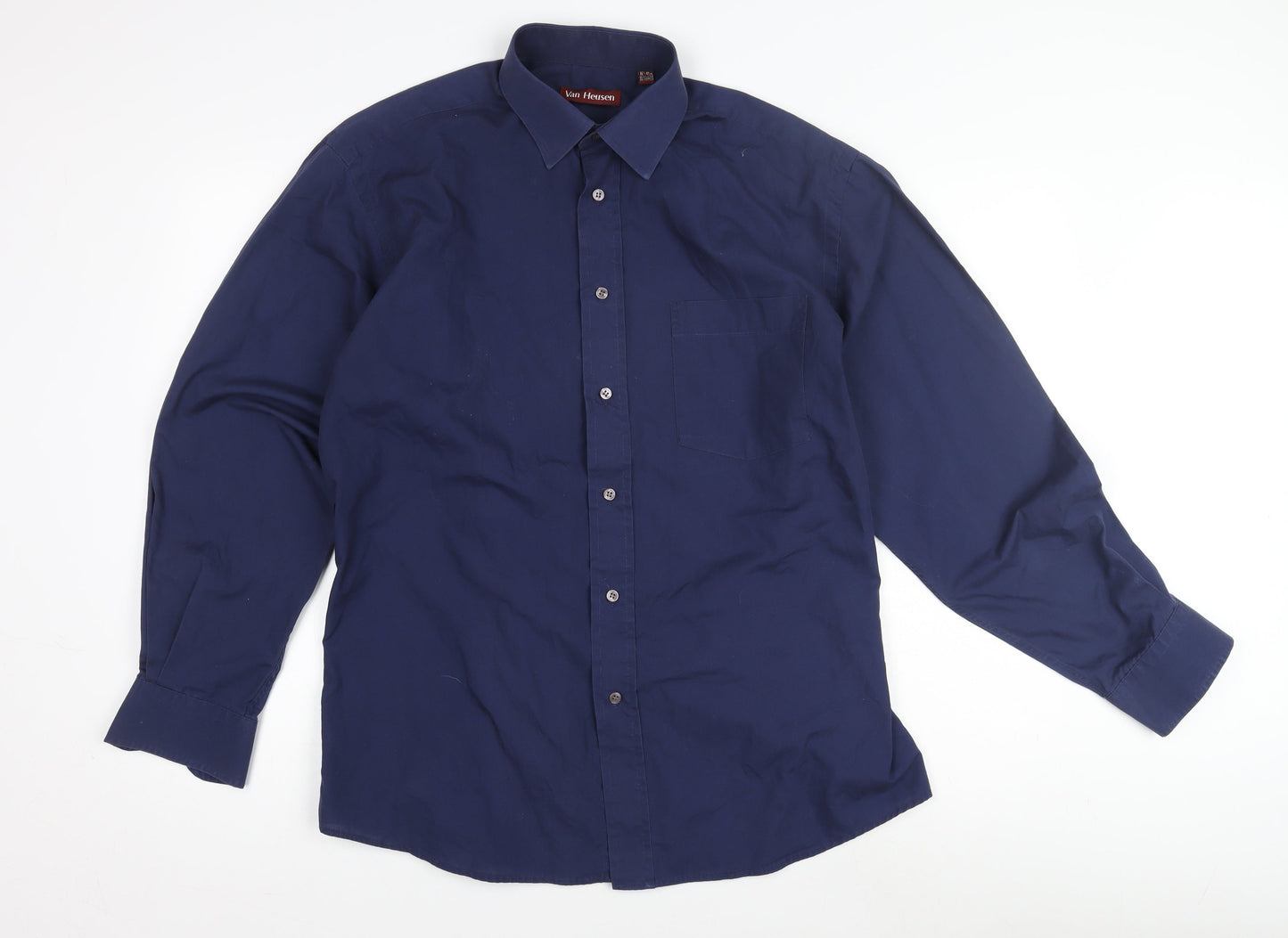 Van Heusen Men's Blue Dress Shirt - Long Sleeve, L