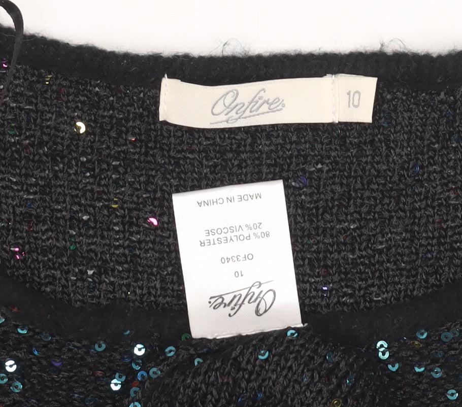 Opfire Women's Black Sequin Pullover Jumper Size 10