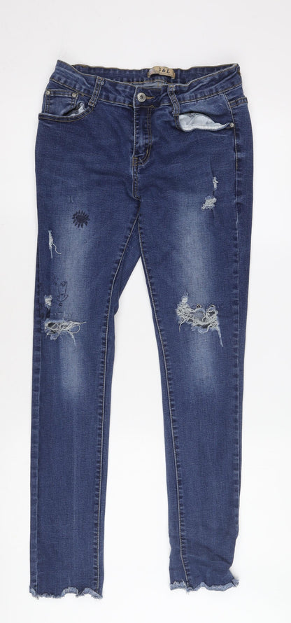 G&L Women's Blue Slim Fit Skinny Jeans, 2XL, Distressed