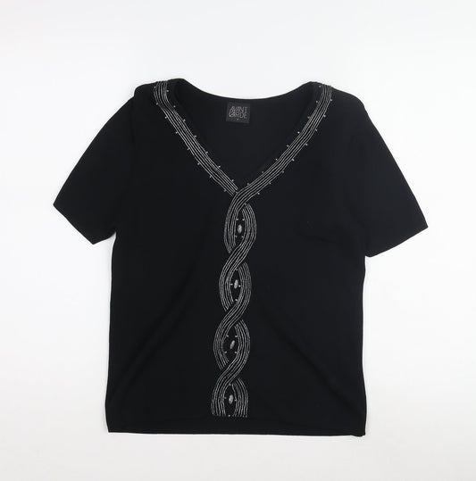 Avant Garde Women's Black V-Neck Beaded Jumper S