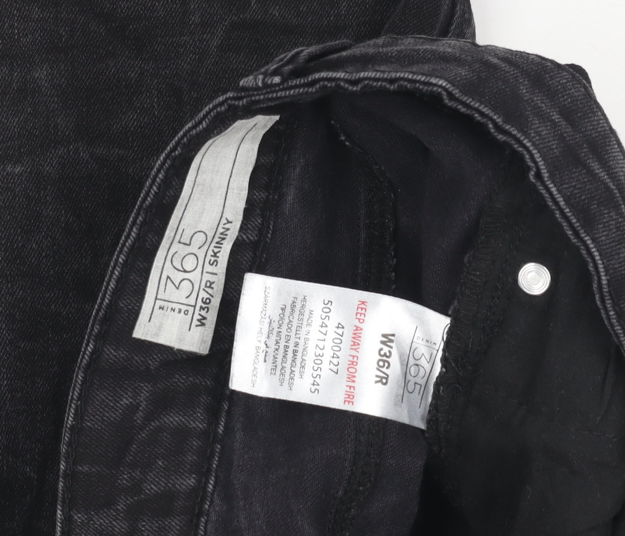 Denim 365 Men's Black Skinny Denim Jeans, Size 36