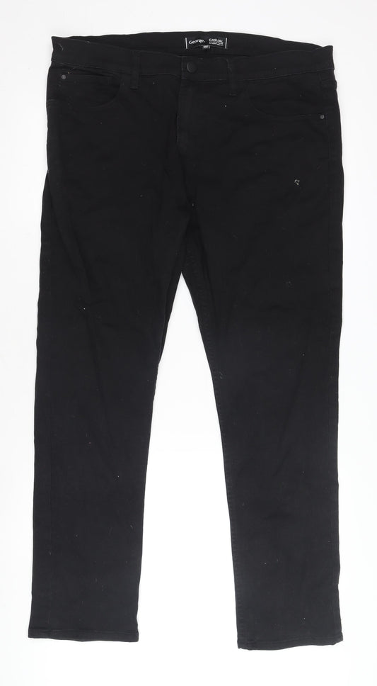 George Men's Black Regular Fit Denim Jeans Size 38