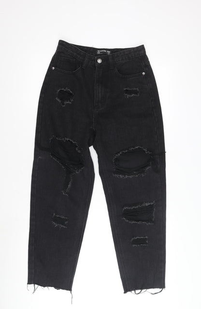 PrettyLittleThing Women's Black Mom Distressed Jeans Size 8