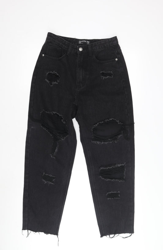 PrettyLittleThing Women's Black Mom Distressed Jeans Size 8