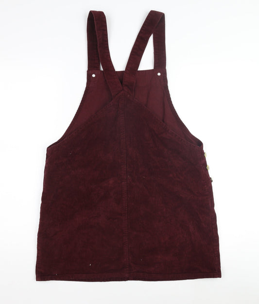 Papaya Women's Red Corduroy Dungaree Dress Size 14