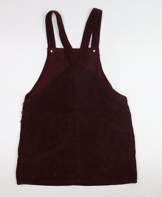 Papaya Women's Red Corduroy Dungaree Dress Size 14