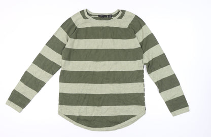 Jeanne Pierre Women's Green Striped Pullover Jumper M