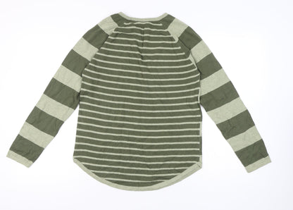 Jeanne Pierre Women's Green Striped Pullover Jumper M