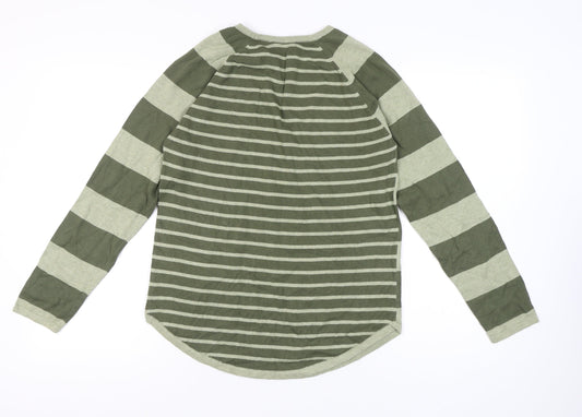 Jeanne Pierre Women's Green Striped Pullover Jumper M