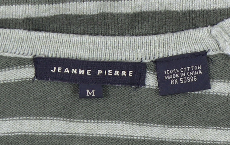 Jeanne Pierre Women's Green Striped Pullover Jumper M