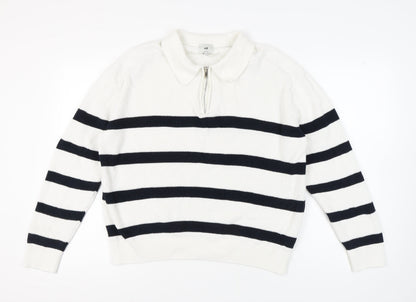 Womens UK Size L H&M White Full Zip Jumper