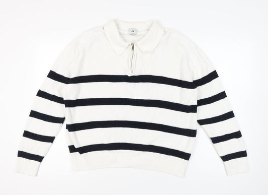 Womens UK Size L H&M White Full Zip Jumper