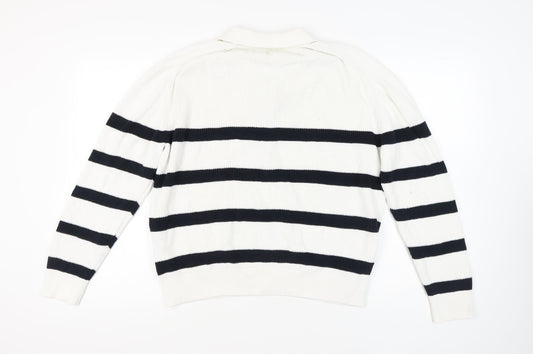 Womens UK Size L H&M White Full Zip Jumper