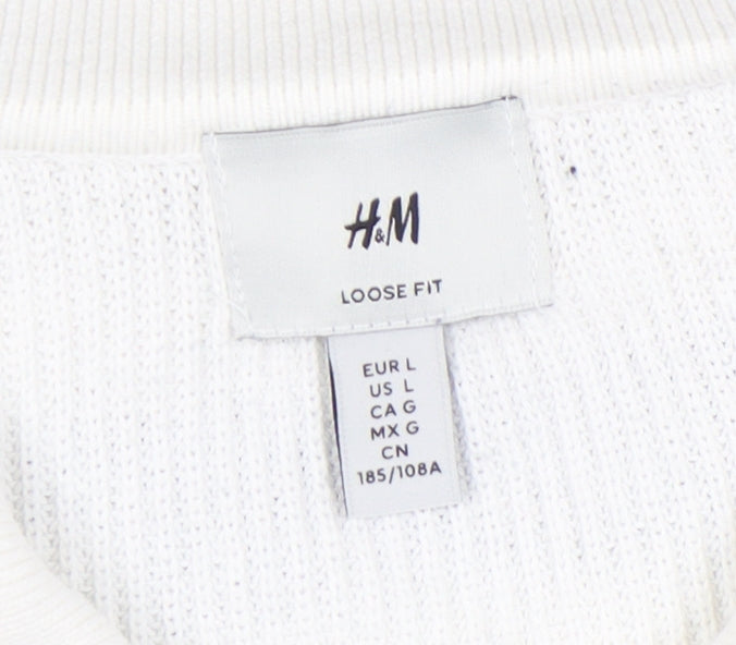 Womens UK Size L H&M White Full Zip Jumper