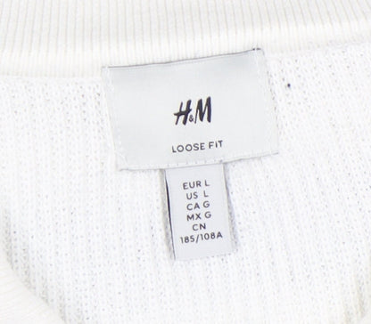 Womens UK Size L H&M White Full Zip Jumper