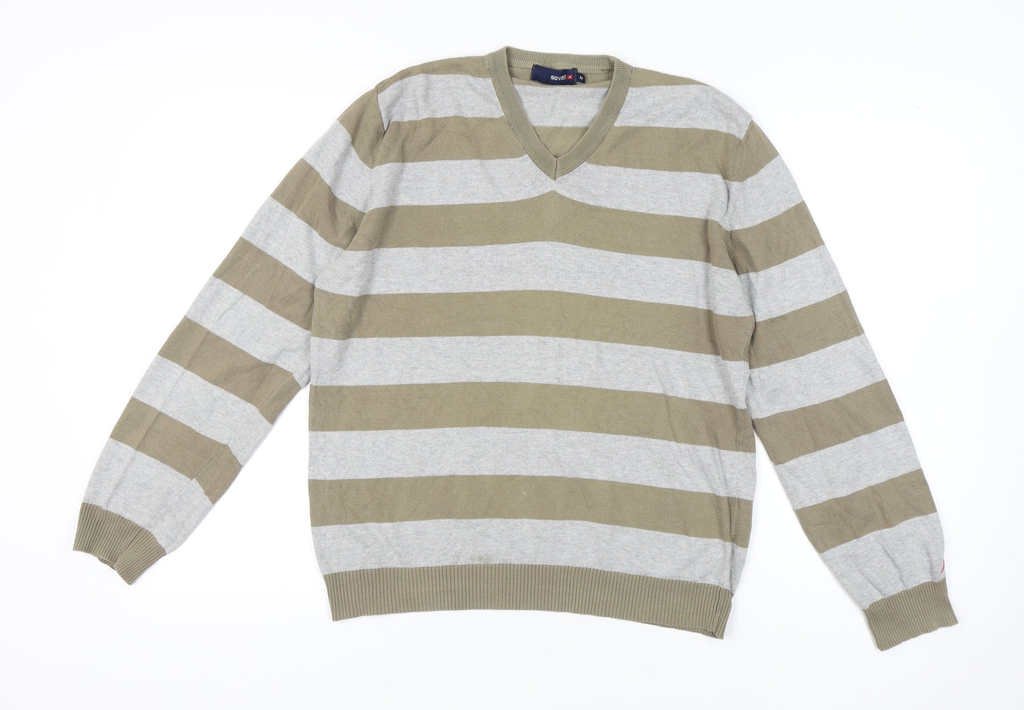 Soviet Men's V-Neck Striped Pullover Jumper M