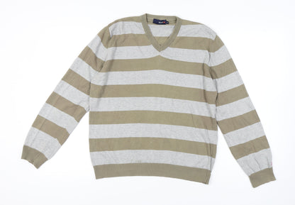 Soviet Men's V-Neck Striped Pullover Jumper M