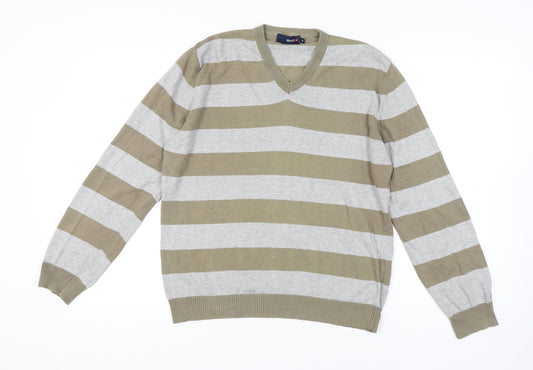 Soviet Men's V-Neck Striped Pullover Jumper M