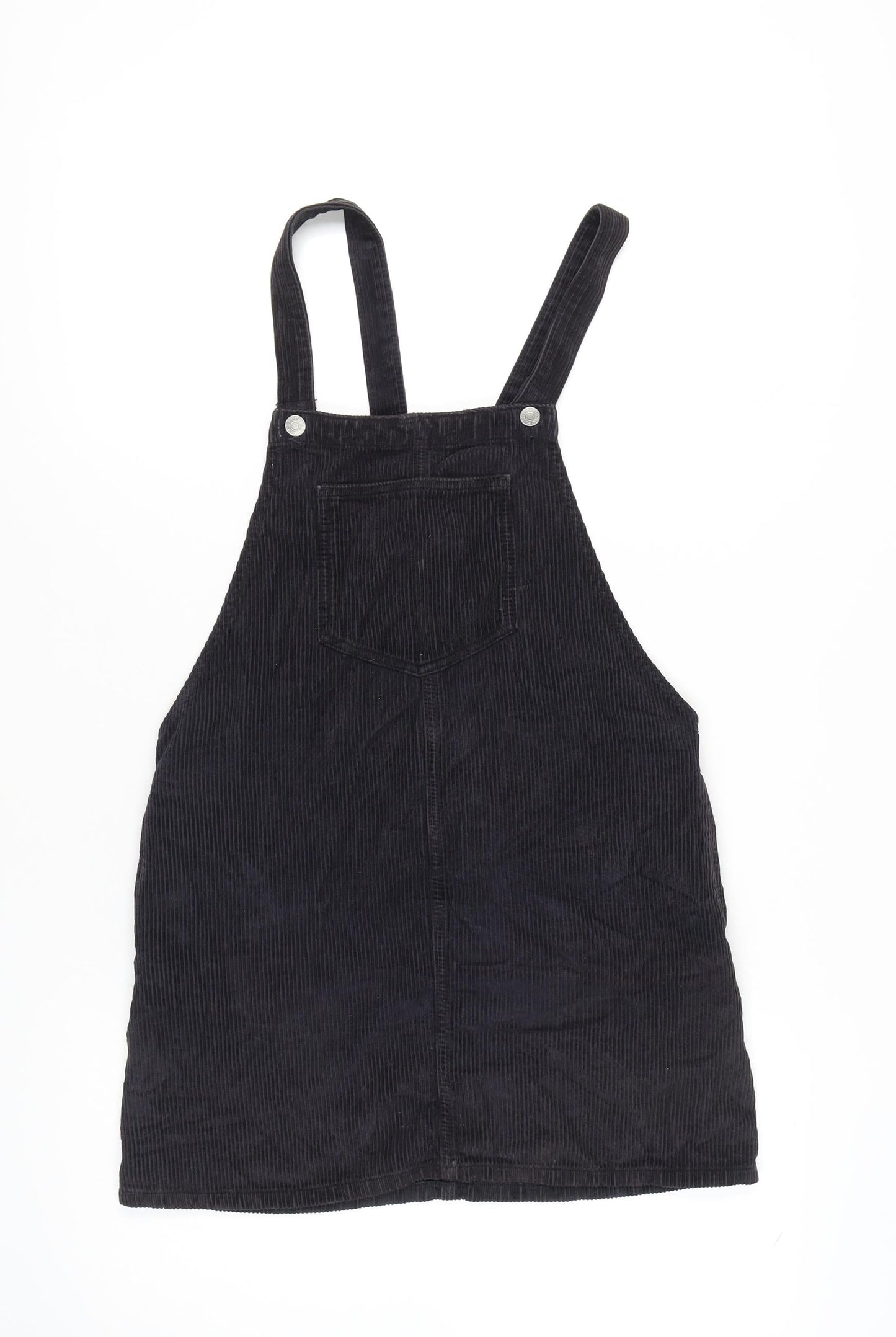 Topshop Black Corduroy Pinafore Dress, Size 8, Casual Women's