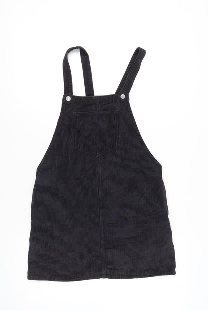 Topshop Black Corduroy Pinafore Dress, Size 8, Casual Women's