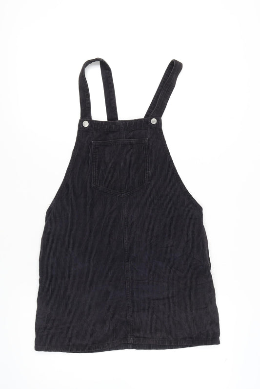 Topshop Black Corduroy Pinafore Dress, Size 8, Casual Women's
